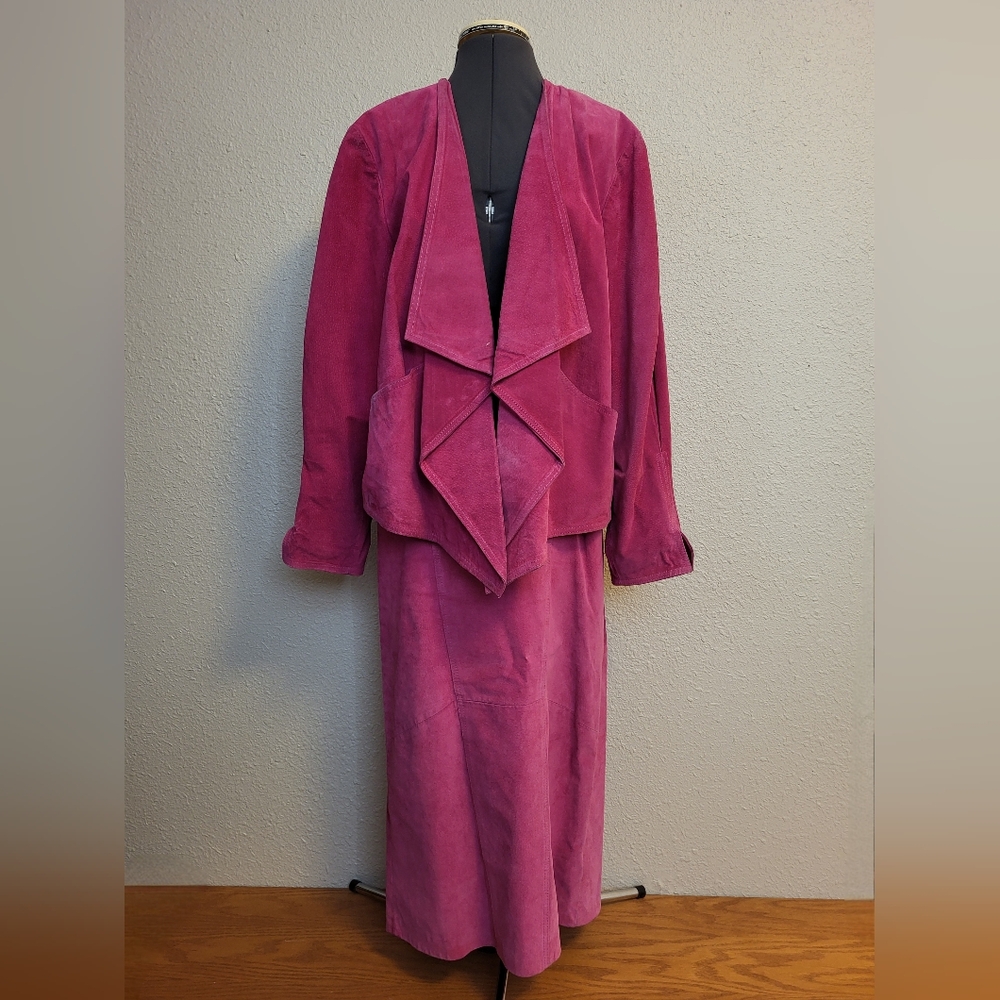 Avanti Pink Suede Blazer & Maxi Skirt Set